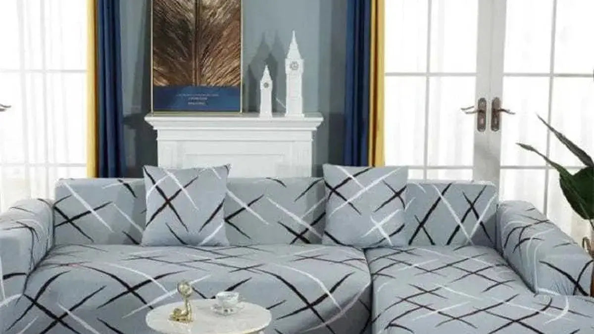 Housse canapé anti-allergène sur un canapé d'angle dans un salon lumineux - Housse de France
