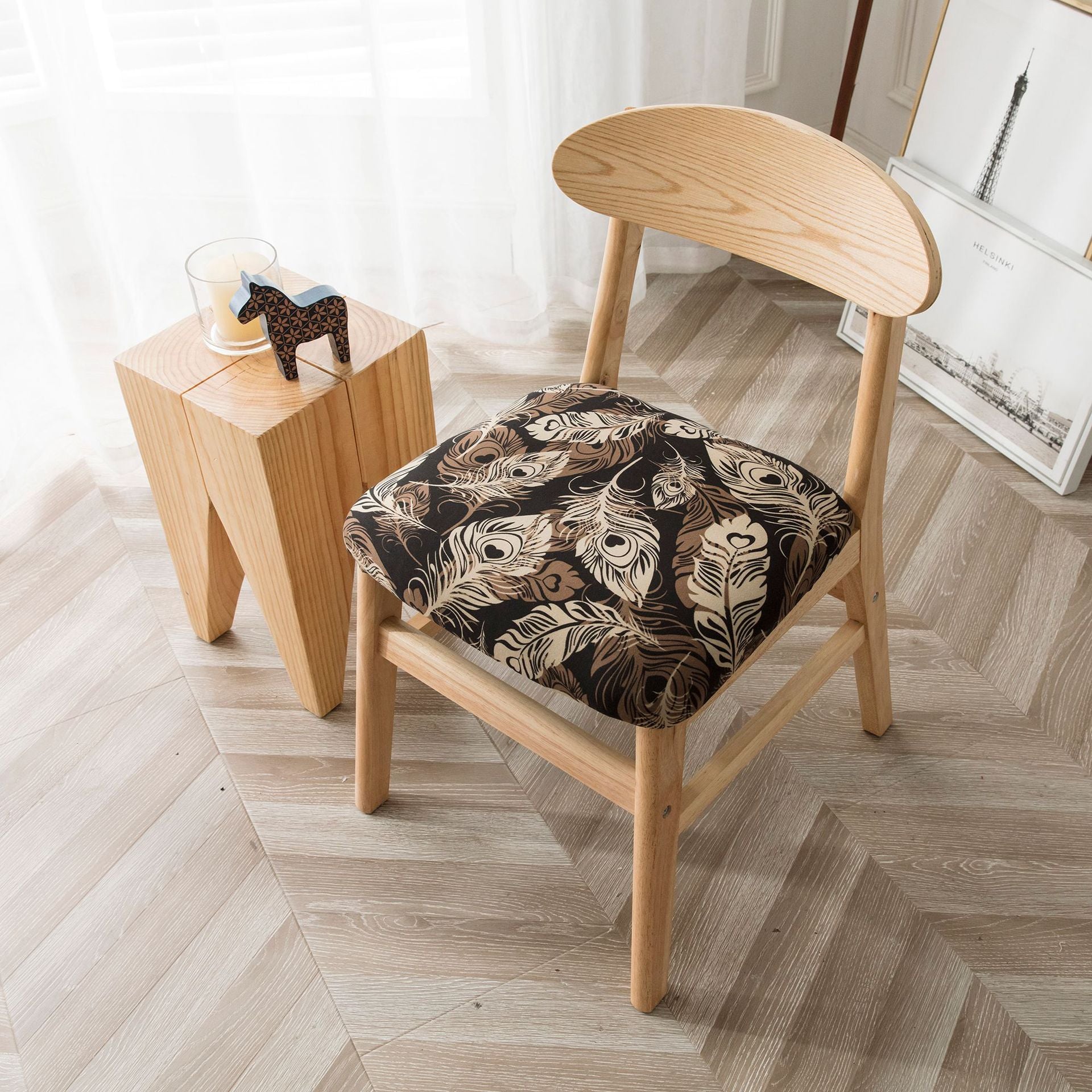 Housse Assise Chaise Scandinave POLY-NORD Black feather-45x50cm