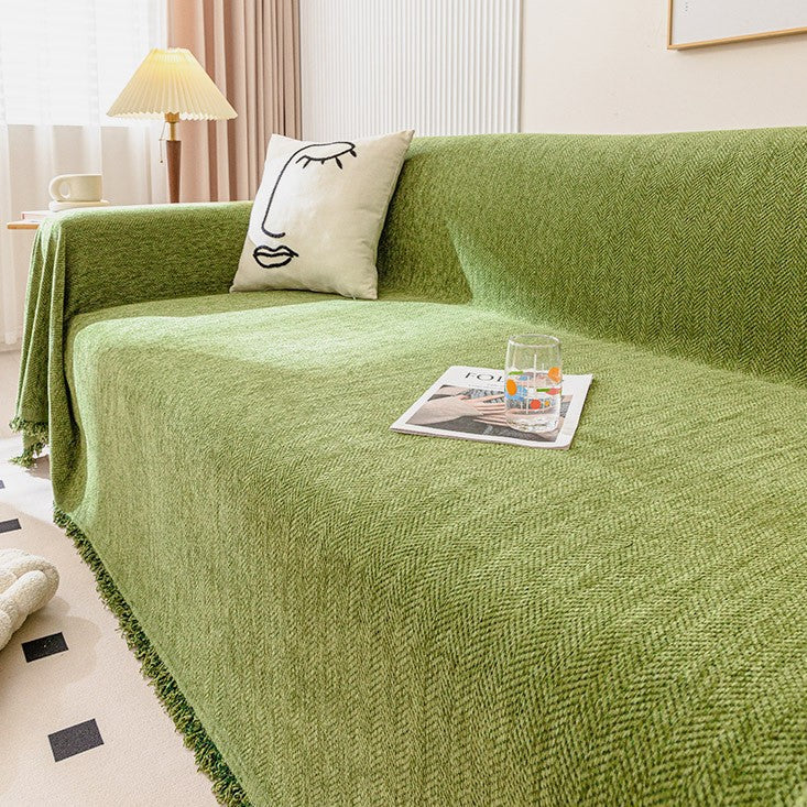 Plaid Canapé Imperméable Chenille ANTELI Herringbone Green-90x90cm