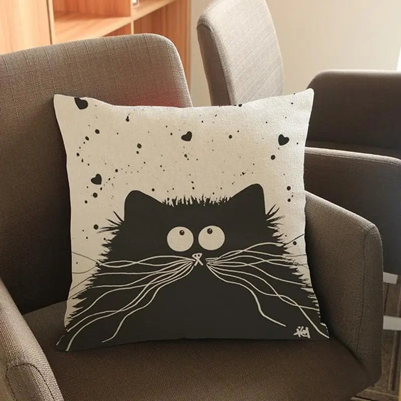 CHAT CARTOON - Housse de coussin taie d'oreiller en coton et lin - Housse De France