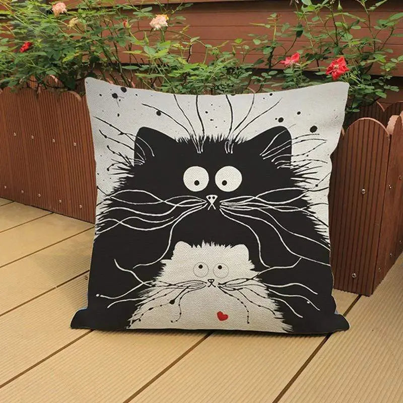 CHAT CARTOON - Housse de coussin taie d'oreiller en coton et lin - Housse De France