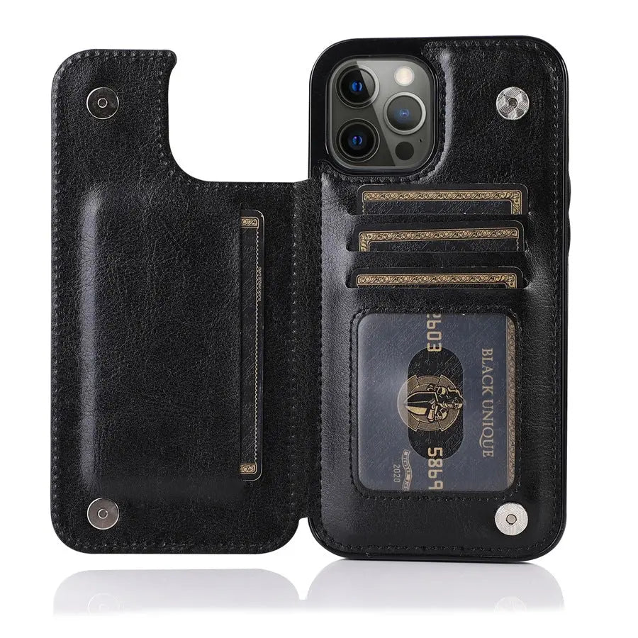 Coque Téléphone Cuir Aimant VELTH Black-IPhone15Plus