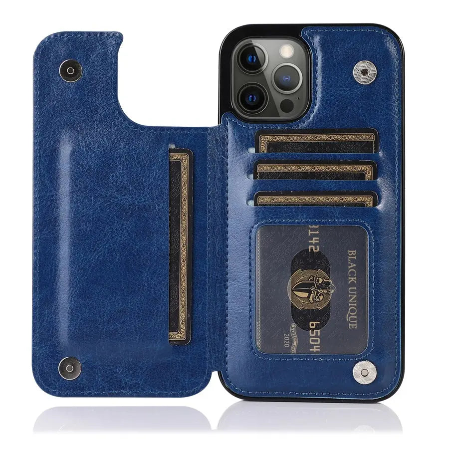 Coque Téléphone Cuir Aimant VELTH Blue-IPhone15Plus