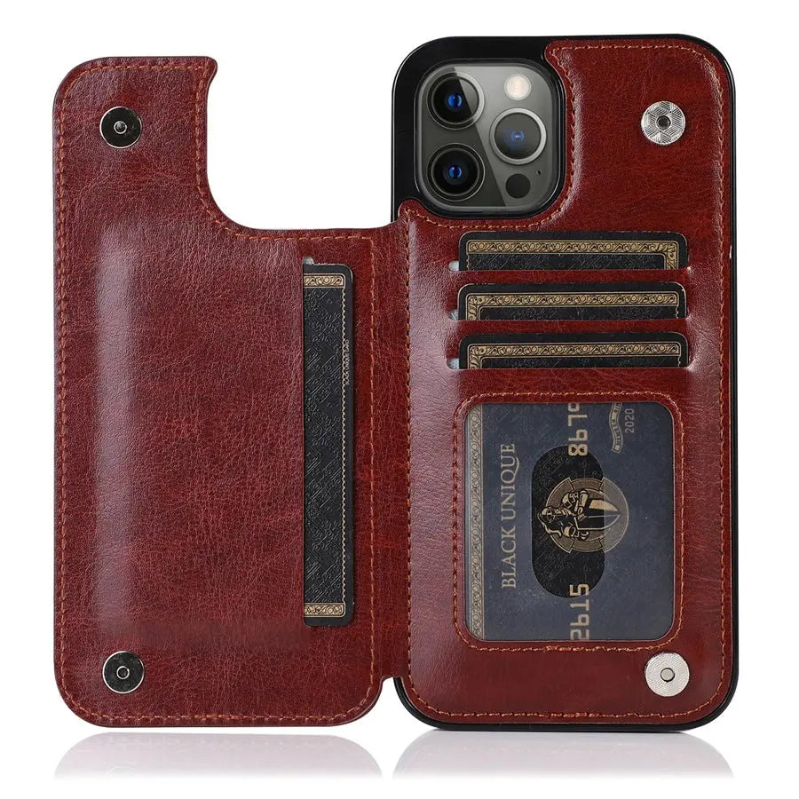 Coque Téléphone Cuir Aimant VELTH Brown-IPhone14Pro