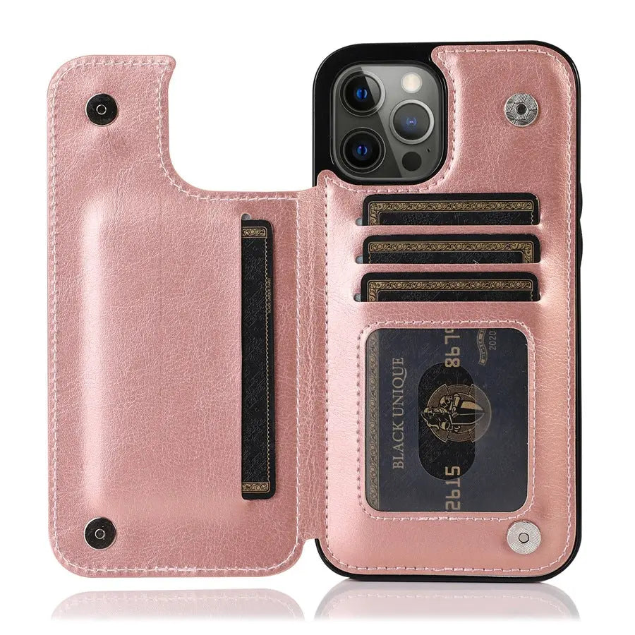 Coque Téléphone Cuir Aimant VELTH Rose Gold-IPhone14ProMax