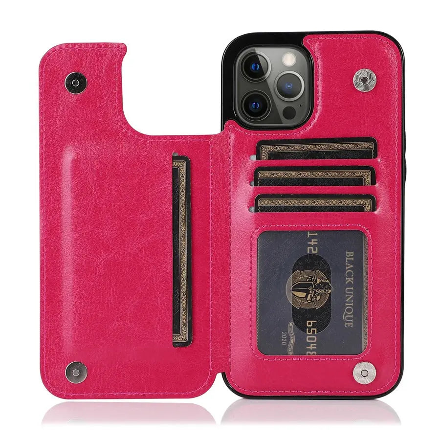 Coque Téléphone Cuir Aimant VELTH Rose Red-IPhone14ProMax
