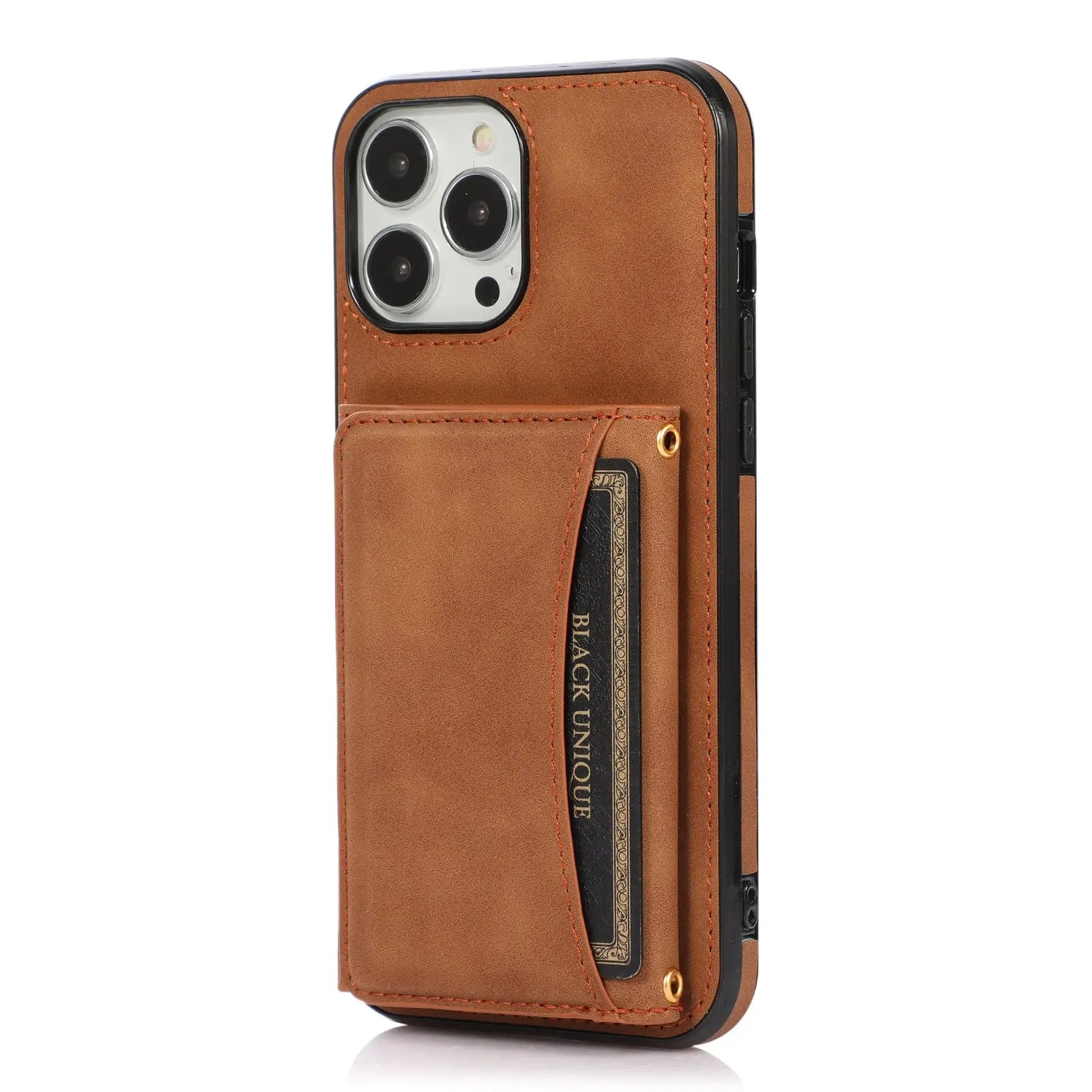 Coque Téléphone Cuir Anti-Choc TRIANA Brown-IPhone14