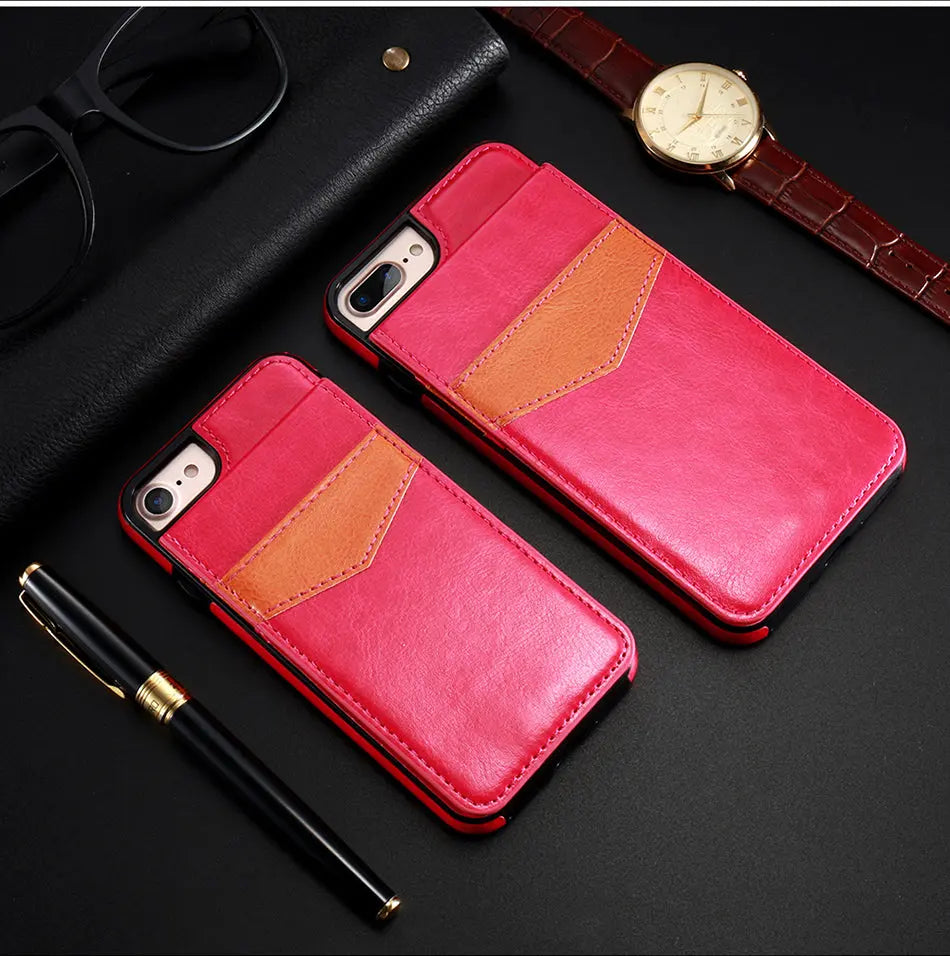 Coque Téléphone Cuir Retro ASTOR Rose Red-iPhone8 7