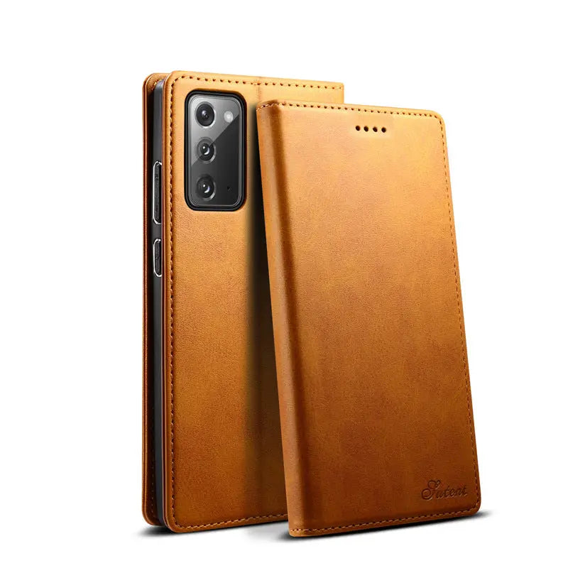 Coque de Téléphone Cuir Stand MARSEN Orange-Samsung S9