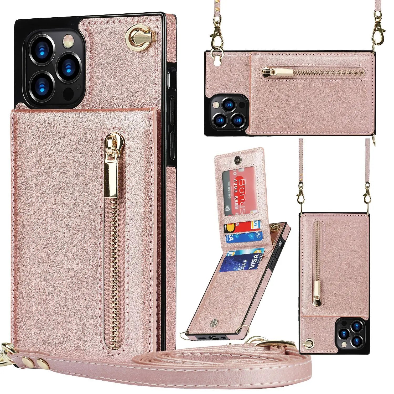 Coque de Téléphone Cuir Stylé ZYRAQ Rose Gold-S7