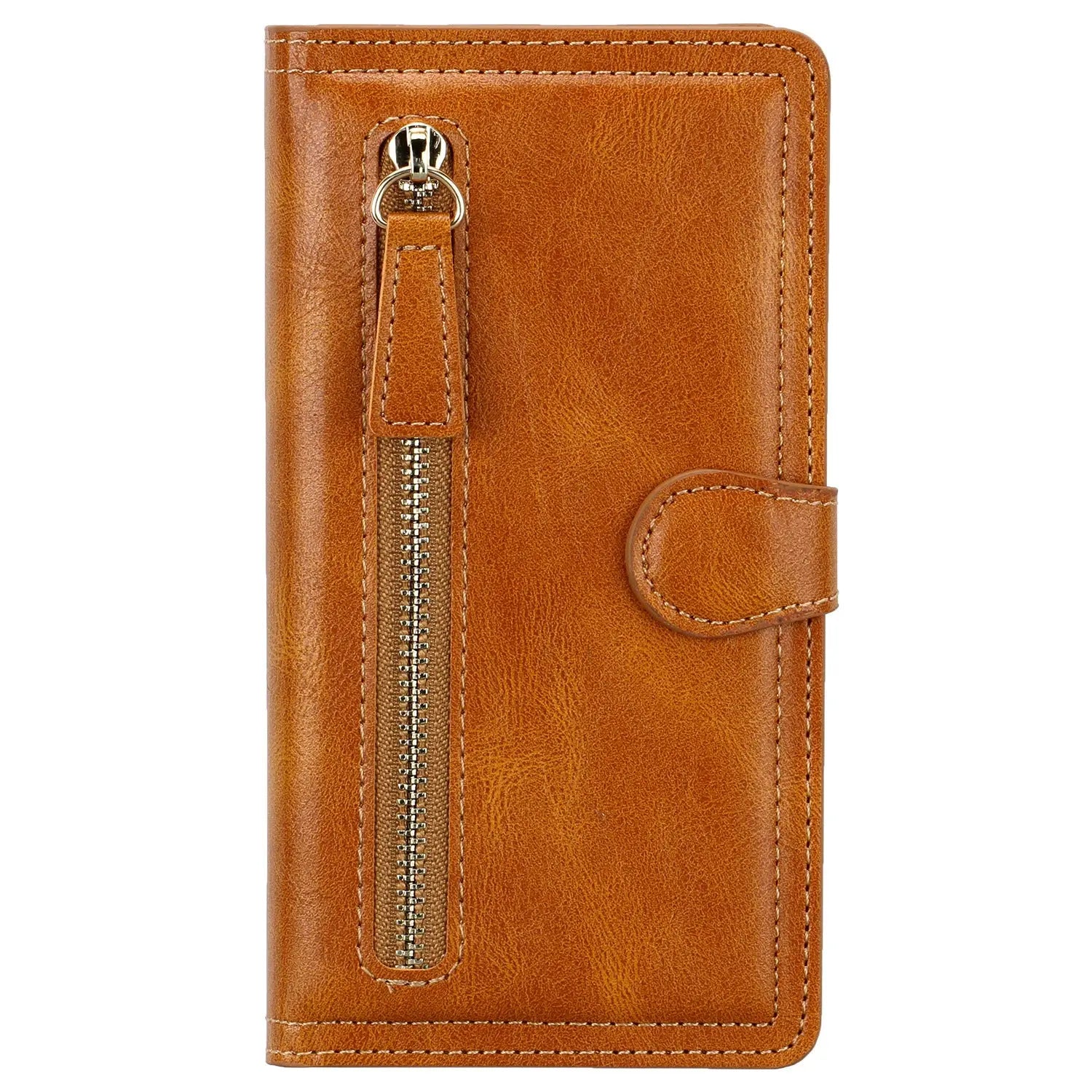 Coque de Téléphone Cuir Zippé ZALTAN Brown-IPhone XR