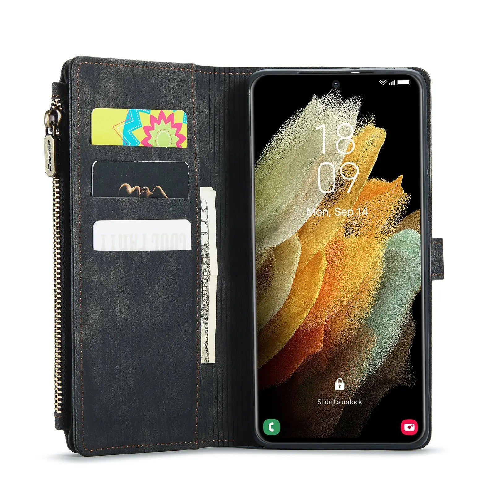 Coque de Téléphone Flip Cuir SAMNOTE Black-A52