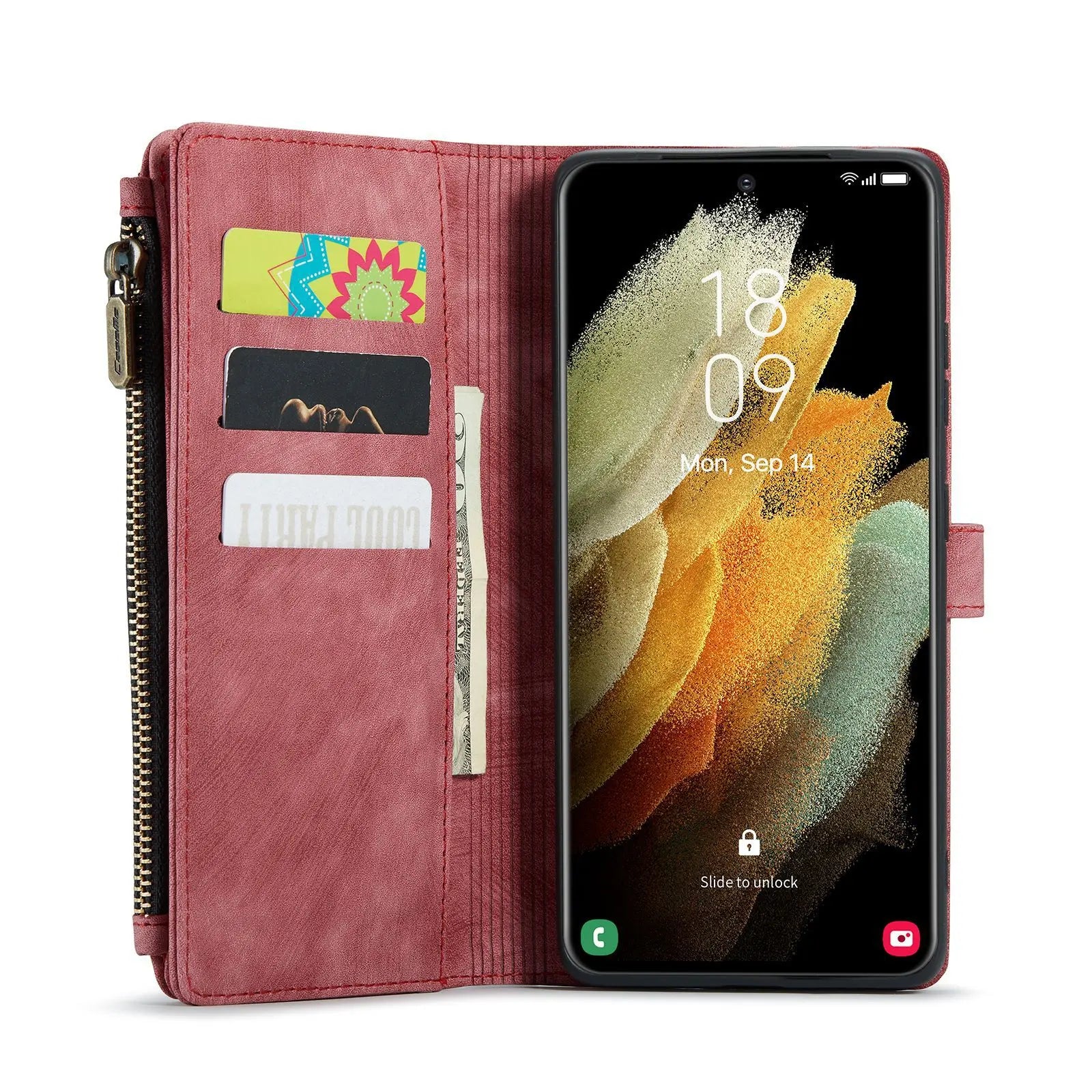 Coque de Téléphone Flip Cuir SAMNOTE Red-A72