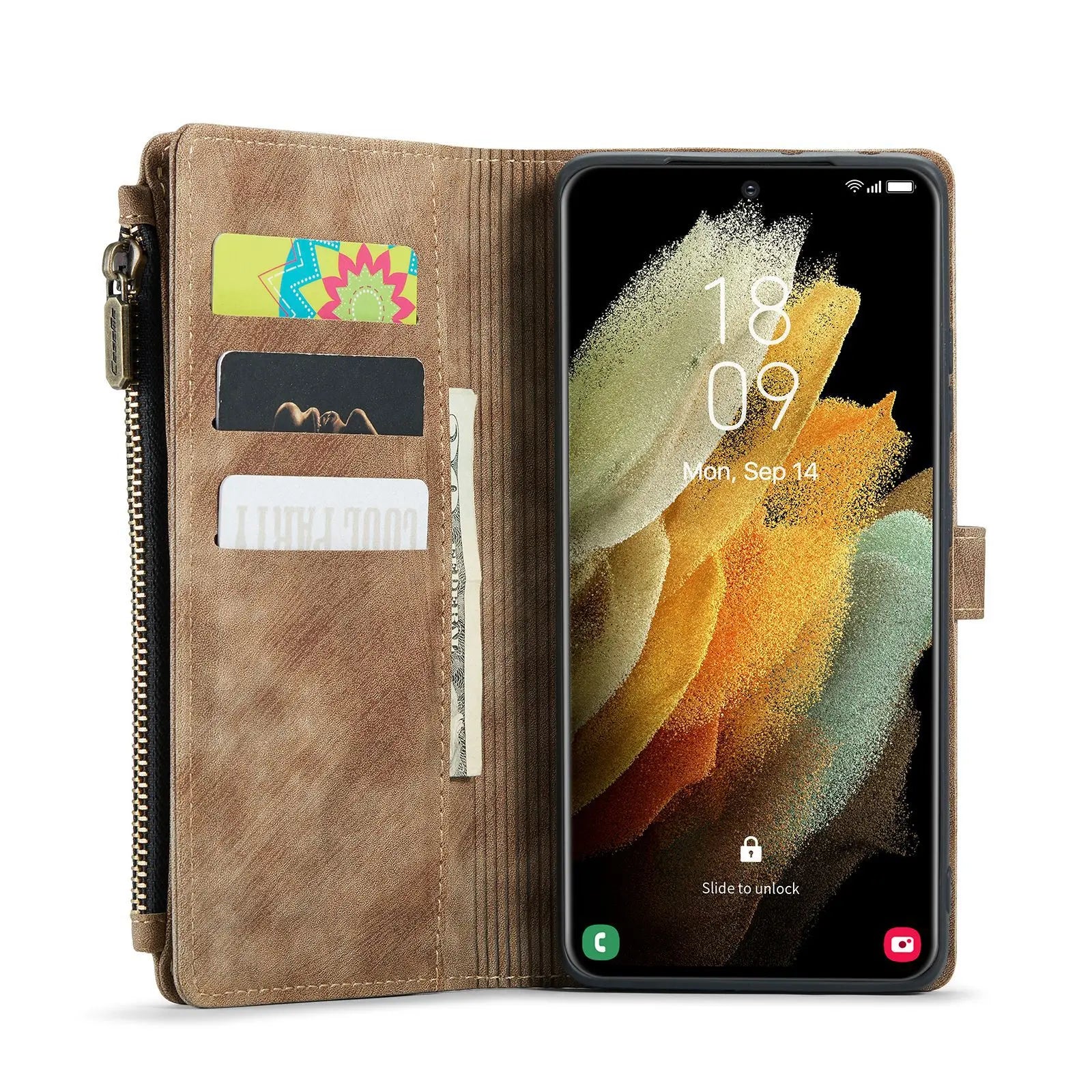 Coque de Téléphone Flip Cuir SAMNOTE Coffee-A50