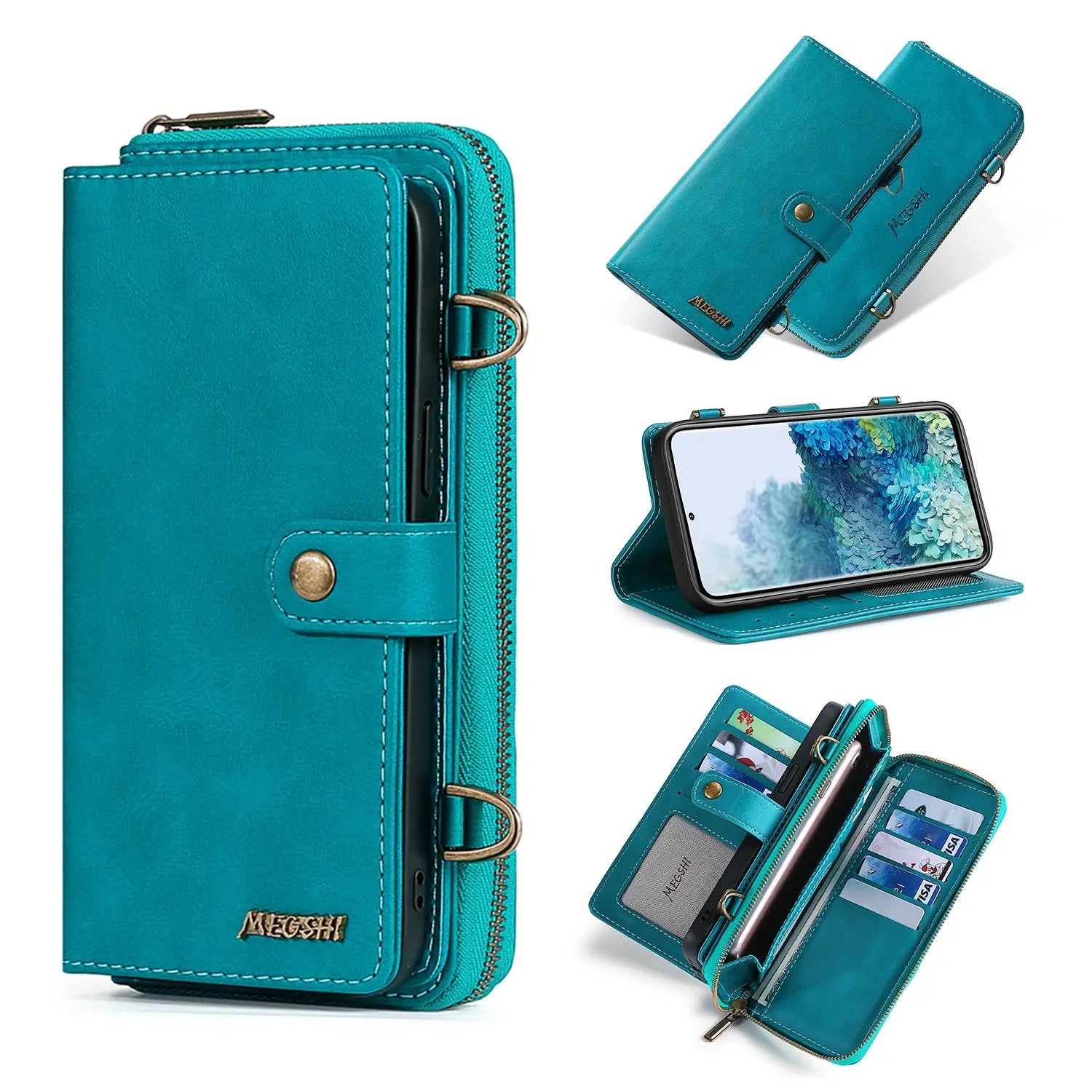 Coque de Téléphone Flip PU MEGSHI Blue-Iphone13