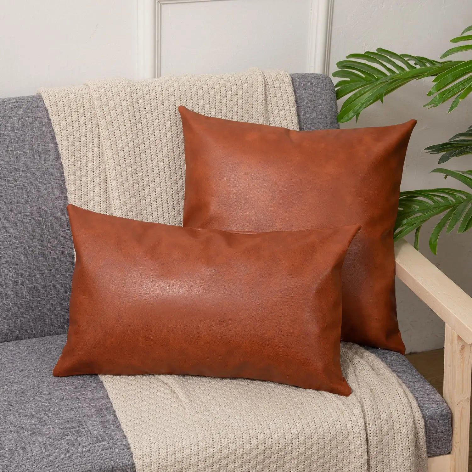 Coussin Canapé Cuir DEXTER Reddish Brown-45x45CM Pillowcase