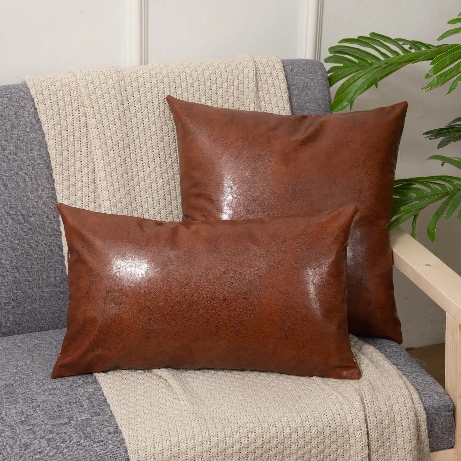 Coussin Canapé Cuir DEXTER Dark Brown-45x45CM Pillowcase