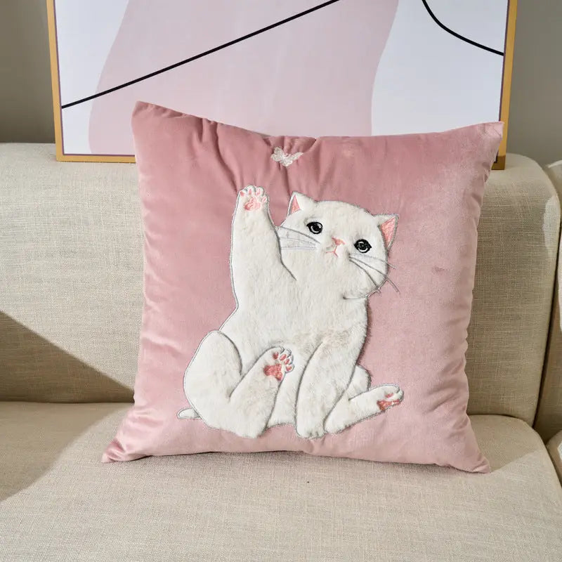 Coussin Canapé Décoratif FURFY Pink Cat-45X45 Pillowcase