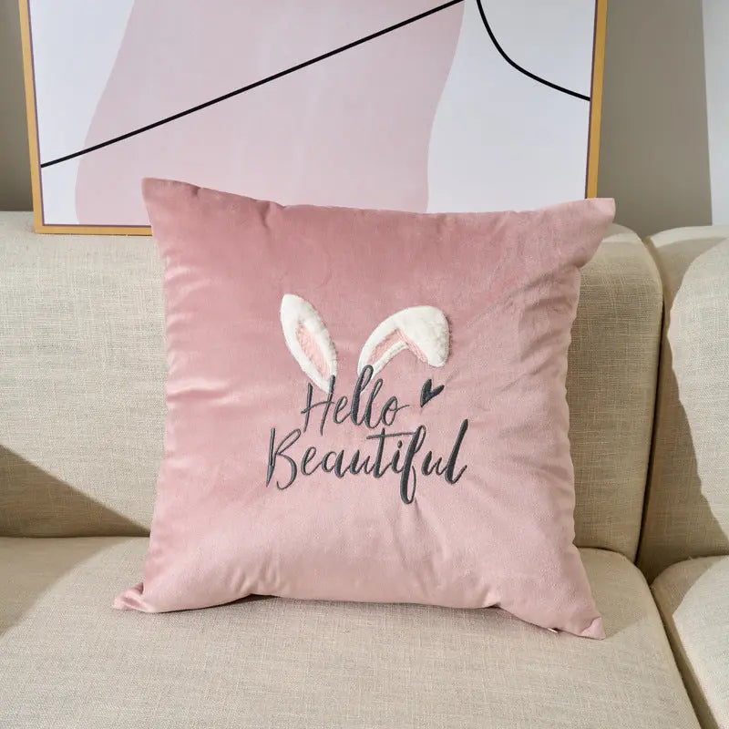 Coussin Canapé Décoratif FURFY Pink Rabbit Ears-45X45 Pillowcase