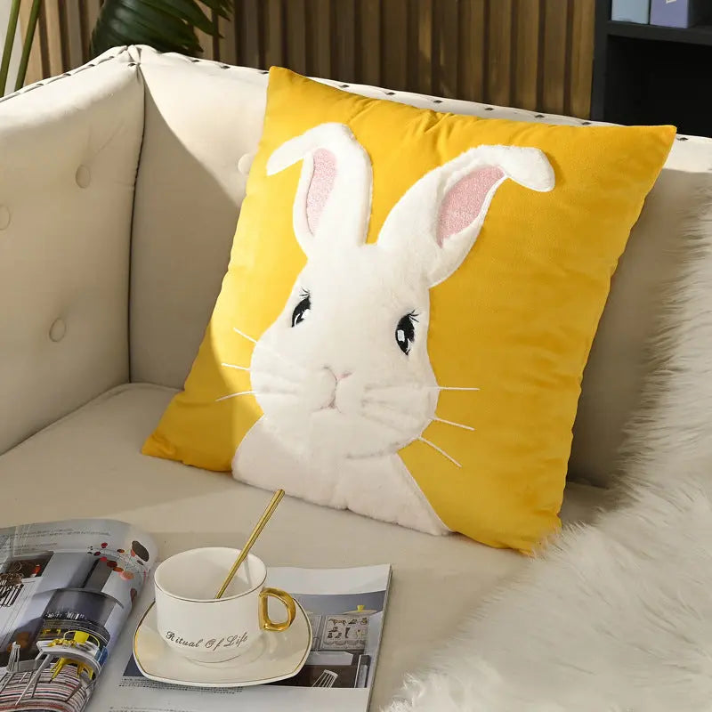 Coussin Canapé Décoratif FURFY Yellow Rabbit-45X45 Pillowcase