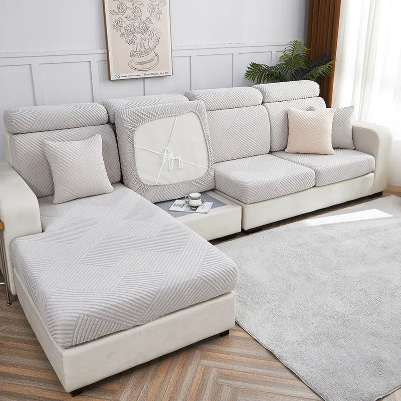 Housse Assise Canapé Extensible ZENOA Light Gray-enlarge Three people