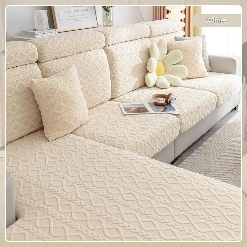 Housse Assise Canapé Élastique JACQUAARD Qingbo Beige-2XL 95to120x160to190x5to20cm