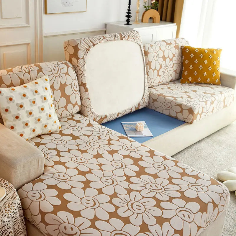 Housse Assise Canapé Étanche JACQARD Sunflower khaki-Double