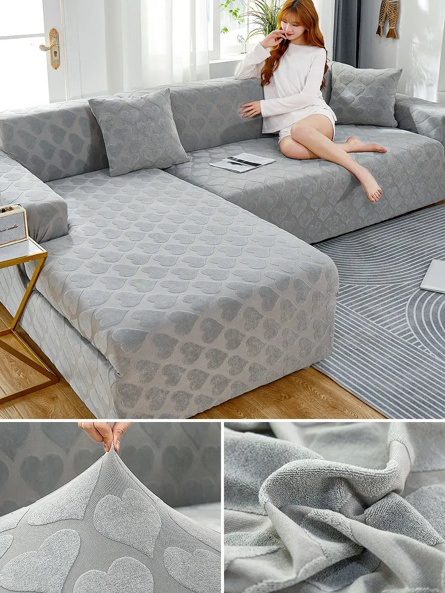 Housse Canapé Élastique AOENDA Love Jacquard Gray White-Five People