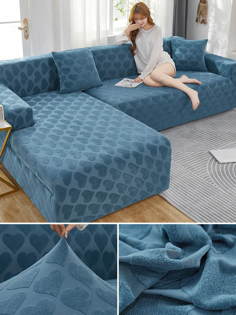 Housse Canapé Élastique AOENDA Love Jacquard Lake Blue-Four People