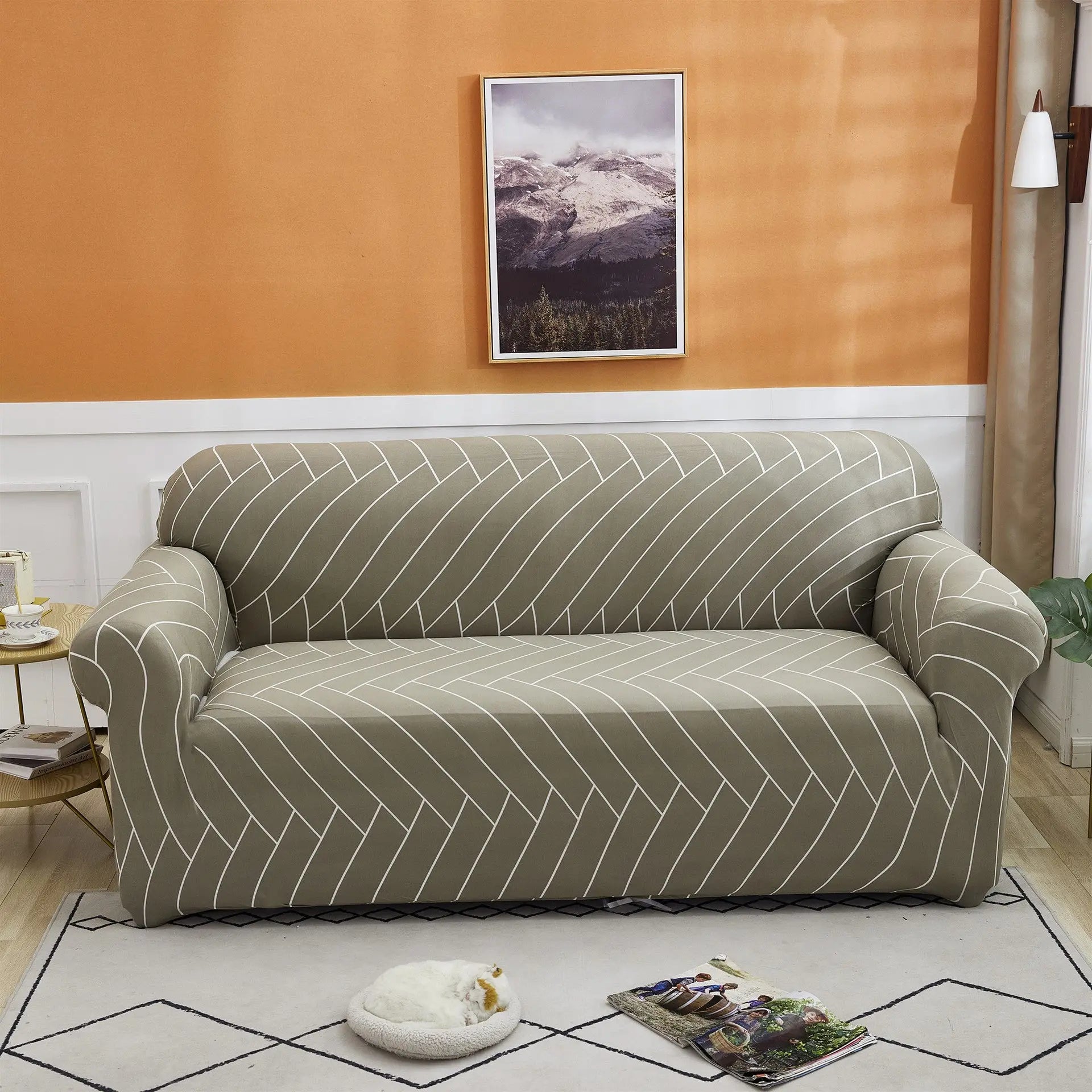 Housse Canapé Moderne SILKXO Gray With Squares-Single