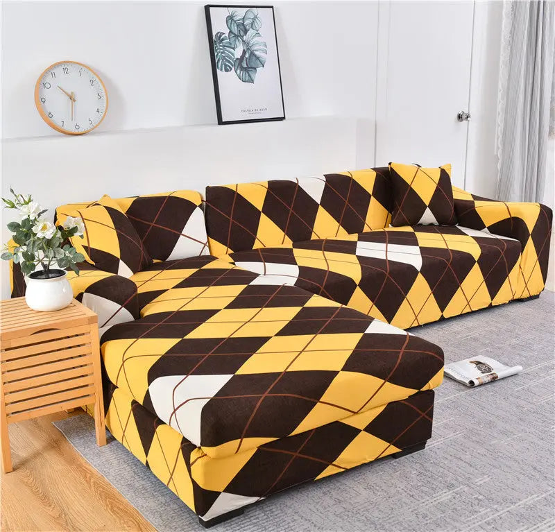 Housse Canapé Multistyle EMMA Yellow Diamond Plaid-Three person Seats