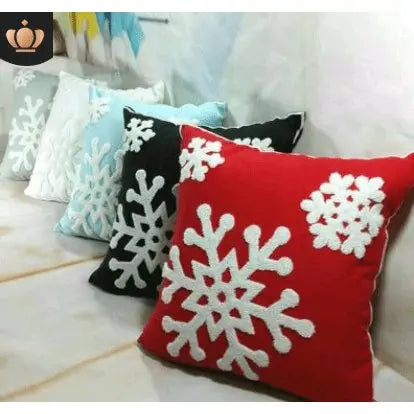 Housse Coussin en coton brodé au motif flocon de neige - Housse De France