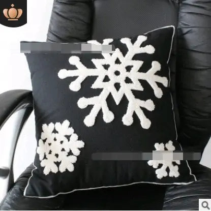 Housse Coussin en coton brodé au motif flocon de neige - Housse De France