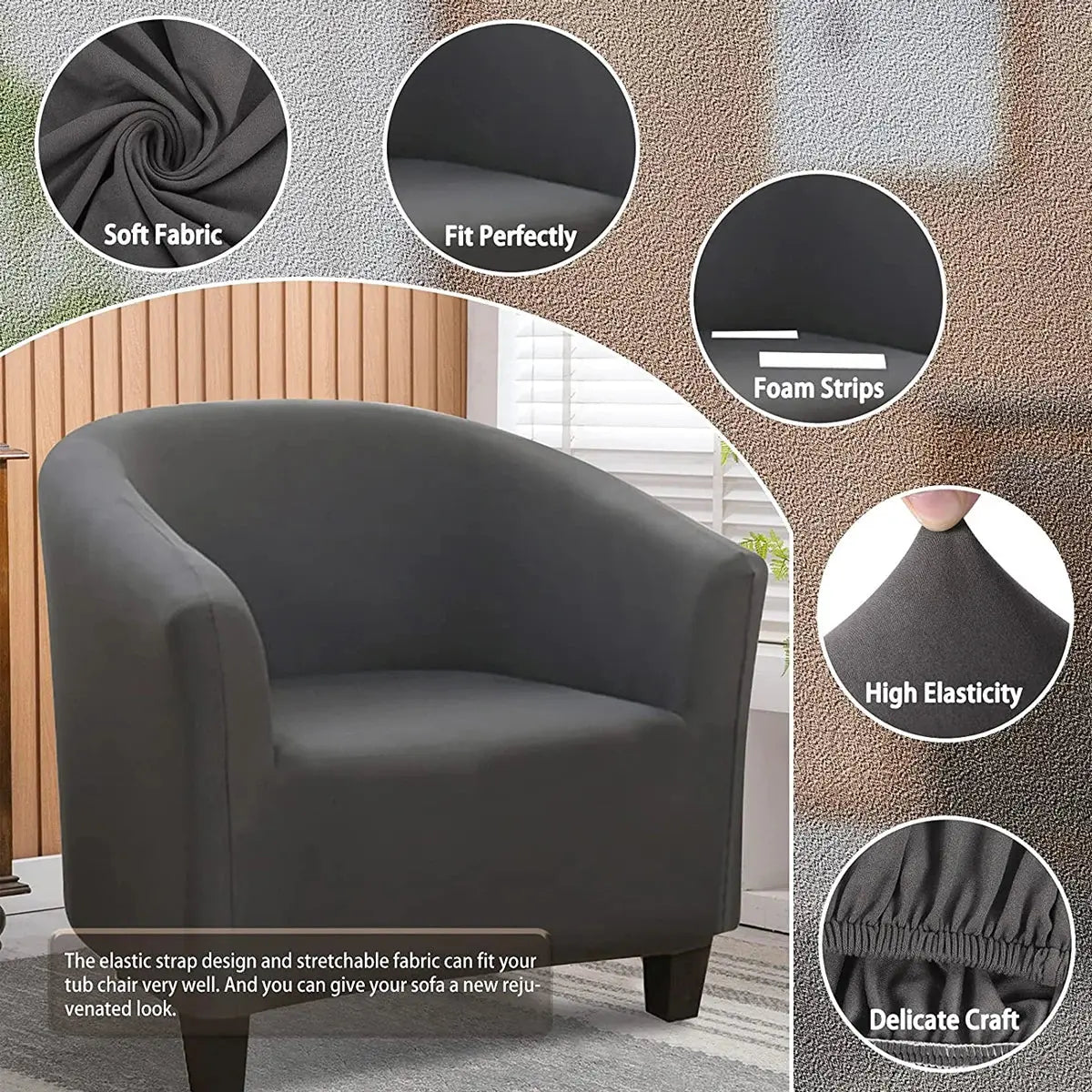 Housse Fauteuil Club Polyester Anti-Dérapante LUMIRO Housse de France