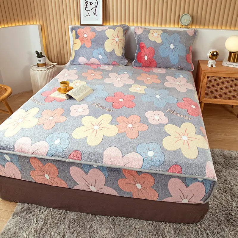Housse Matelas Velours Anti-glisse BLOSSOM Blooming flowers-180x220cm