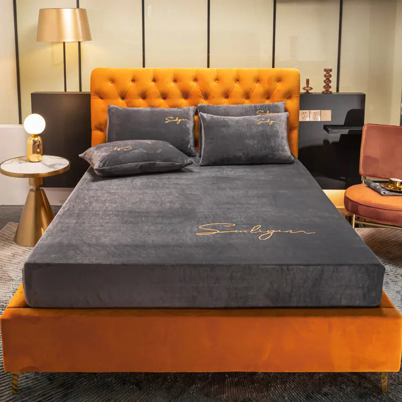 Housse Matelas Velours Moderne VELAVIA Grey-200x220cm