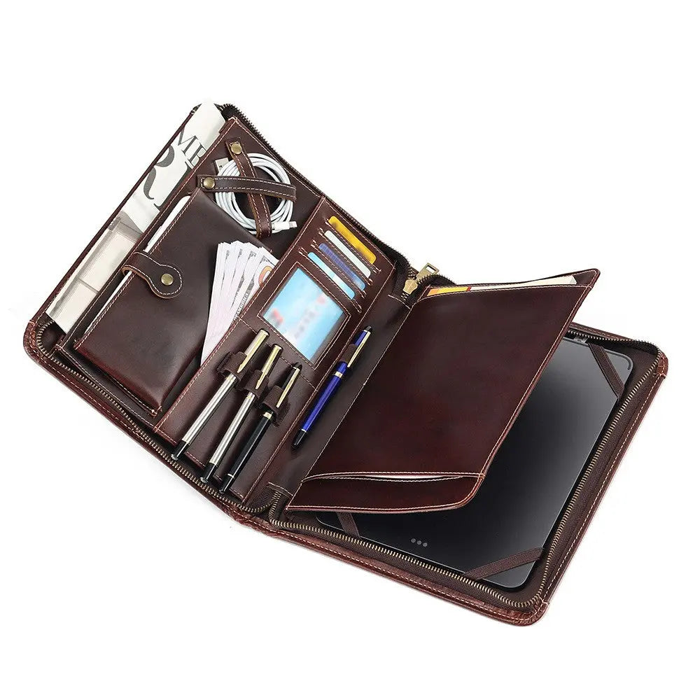 Housse Ordinateur Cuir Luxe PROLINE Oil Wax Leather Red Brown