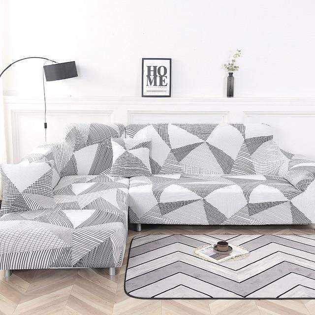 Housse canapé d'angle extensible GRIS BLANC GEO - Housse De France