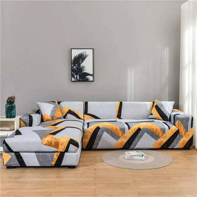 Housse de Canapé Géométrique EZCALIA Gray Stripe-3People 190to230cm
