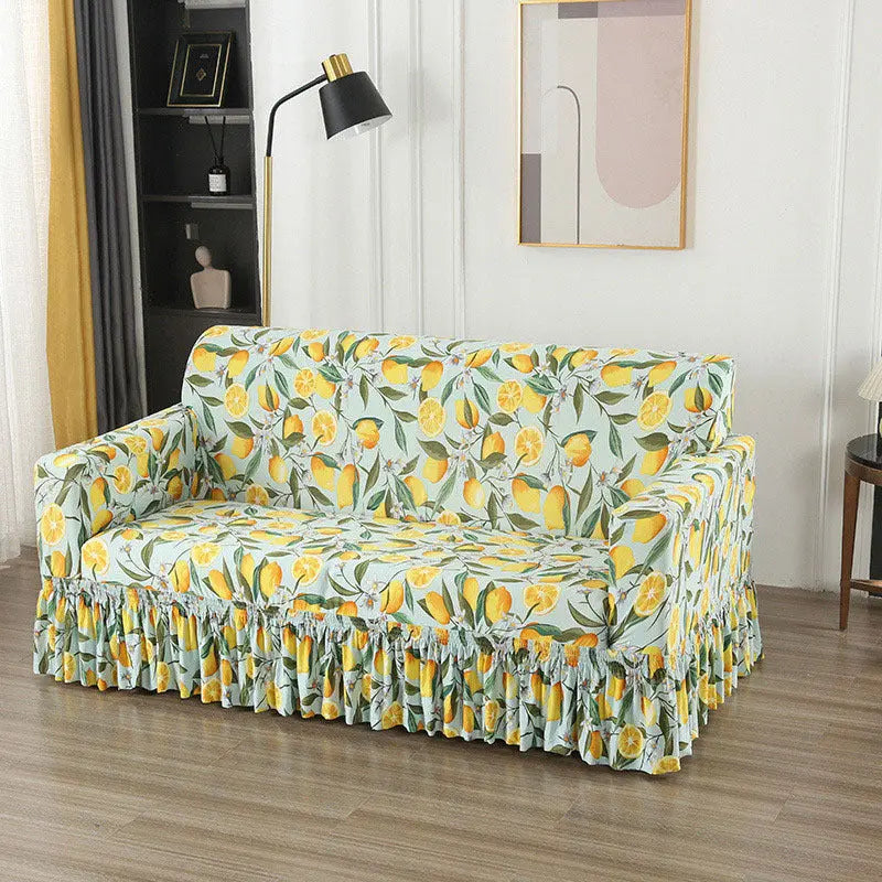 Housse de Canapé Universelle QUOVA Green Leaf Lemon-Three Person Size 190 230cm