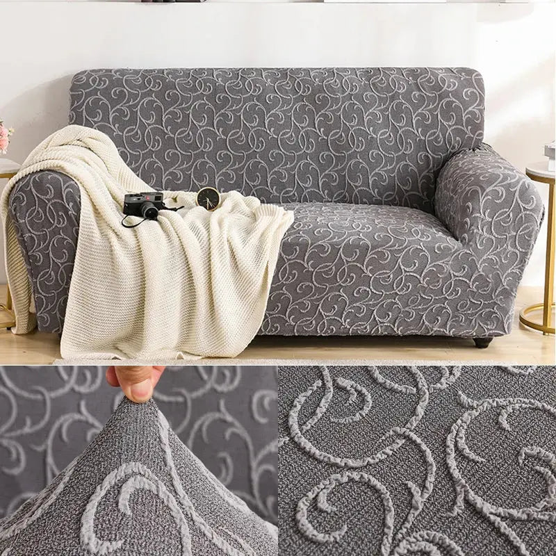 Housse de Canapé Élastique STELYA Relief Elegant Gray-235to310cm