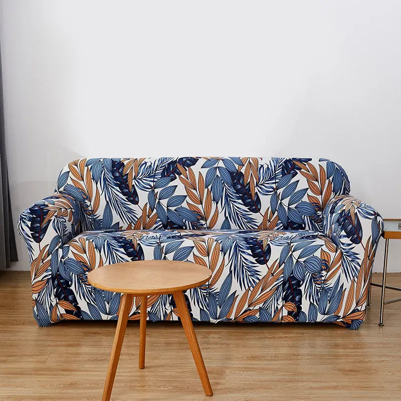 Housse de Canapé Imprimée ELASTIK Static Leaf-For Three Person Sofa