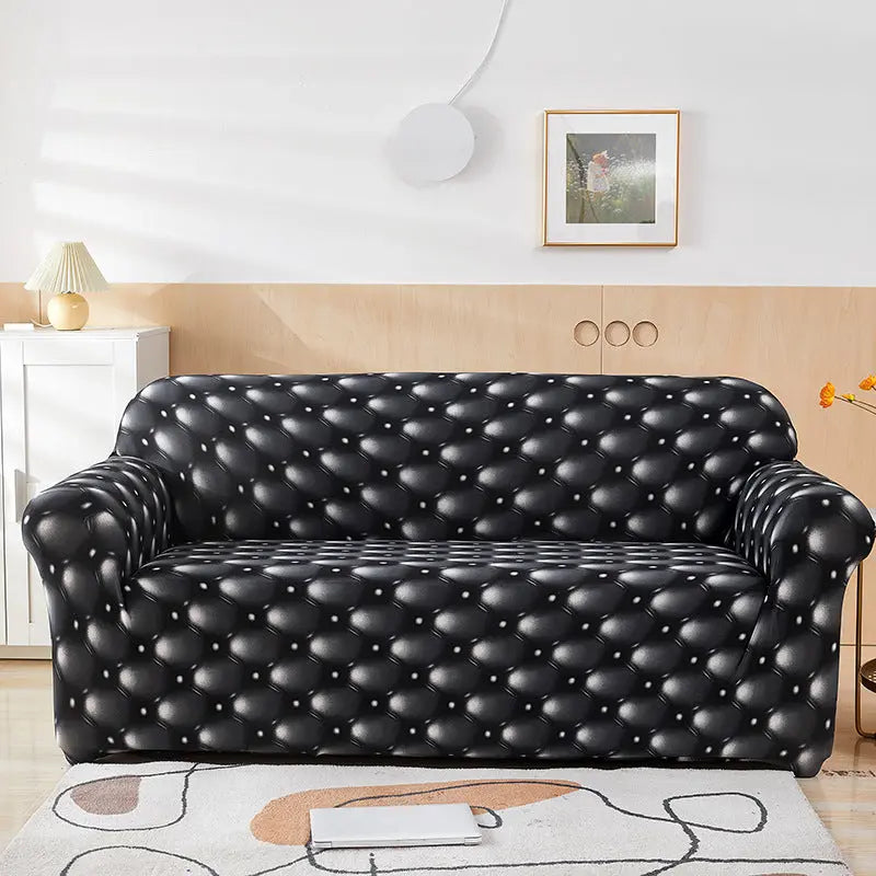 Housse de Canapé Imprimée ELASTIK 3D Black-For Four Person Sofa