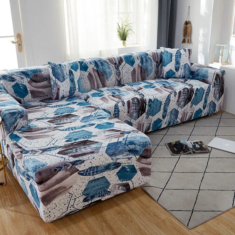 Housse de Canapé Stretch DotLife Blue and white porcelain leave-145x185cm 2Seat