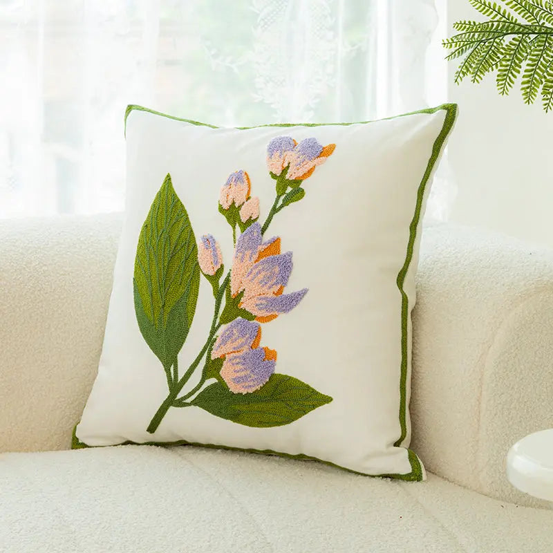 Housse de Coussin Brodée Avella Hibiscus pink-pillow case