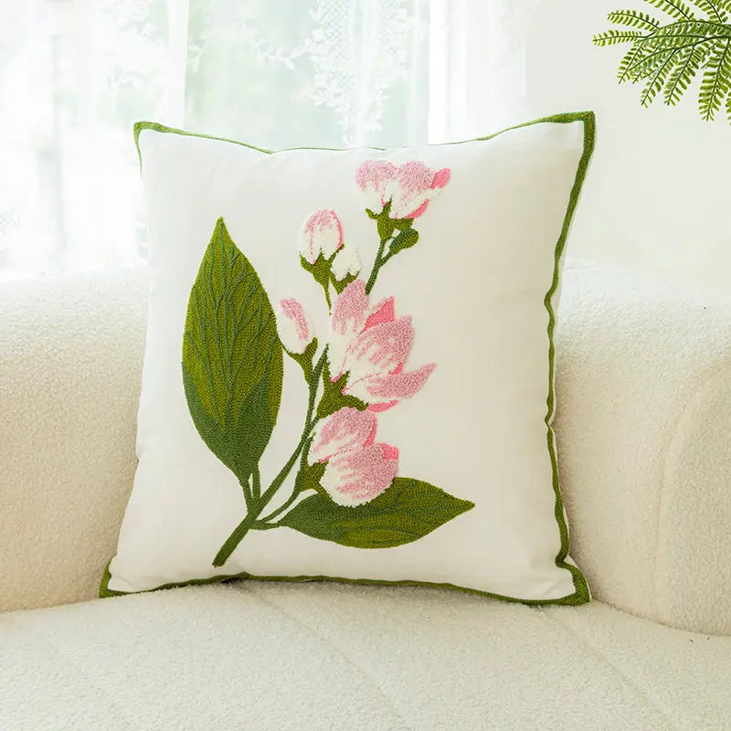 Housse de Coussin Brodée Avella Hibiscus white-pillow case
