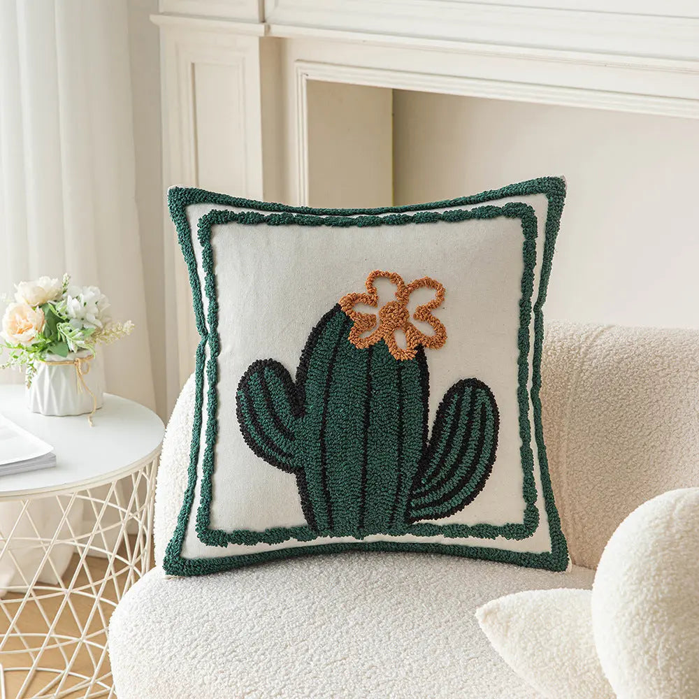 Housse de Coussin Cactus Brodé FLORENT Cactus-45X45cm Without Core