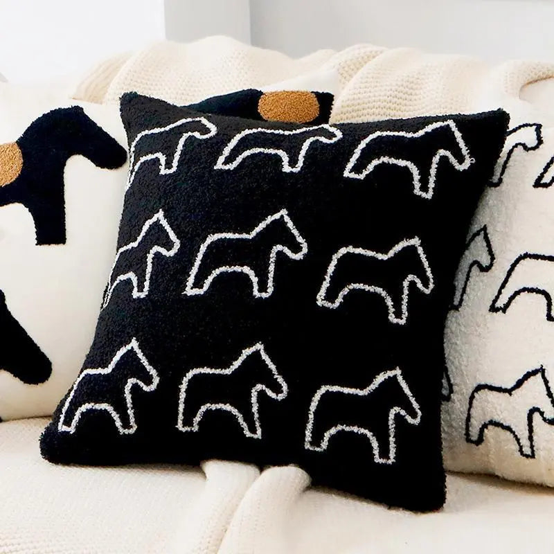 Housse de Coussin Enfant VELOX Teddy Plush Black Pony 45x45-Pillowcase