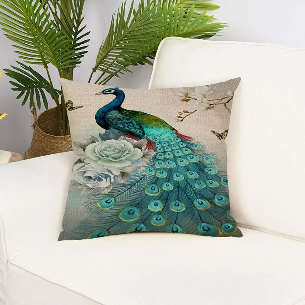 Housse de Coussin Lin Imprimé PEACOCK 25713Style