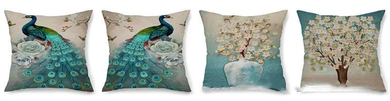 Housse de Coussin Lin Imprimé PEACOCK Set